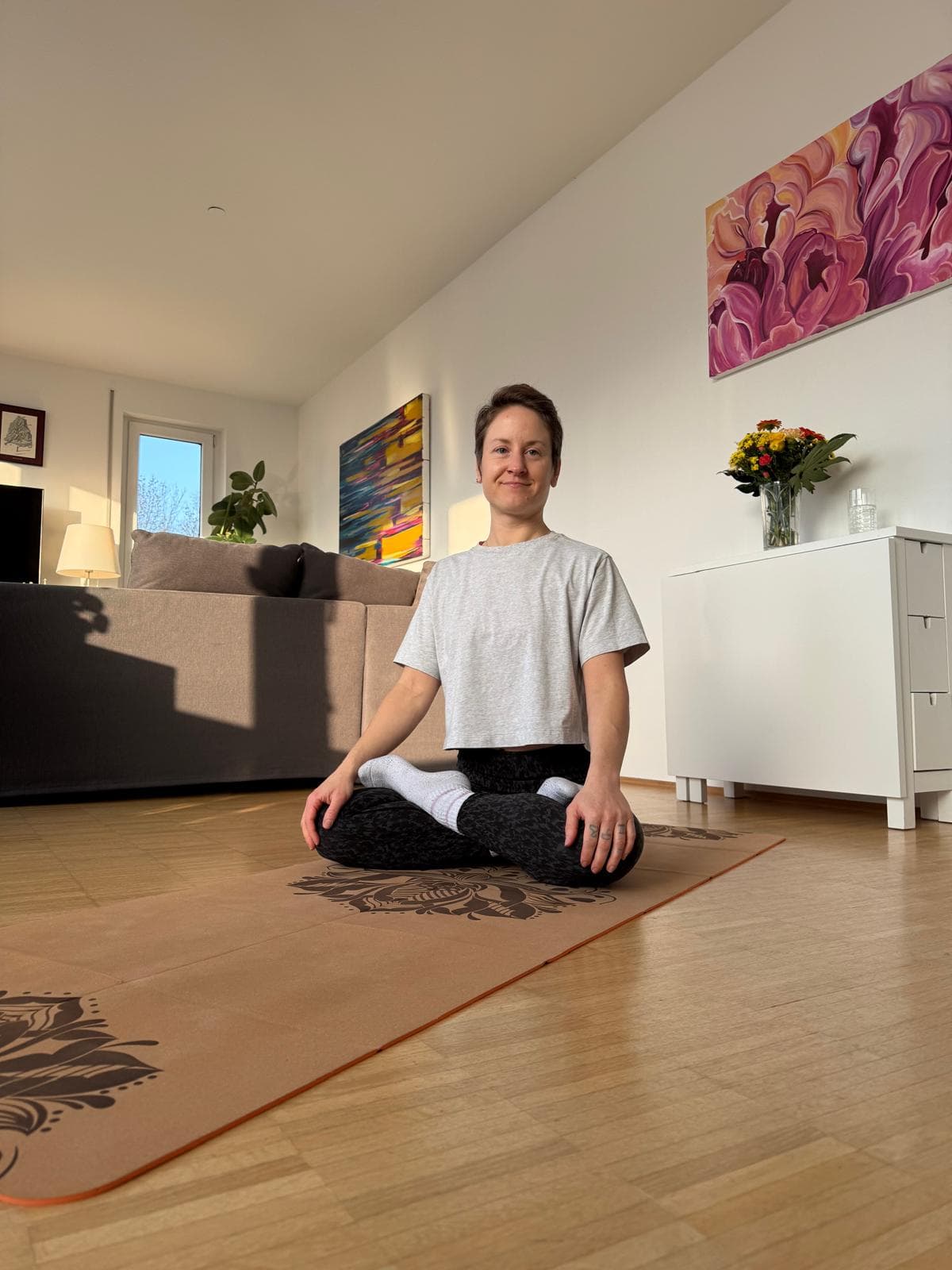 Jackie in meditation pose